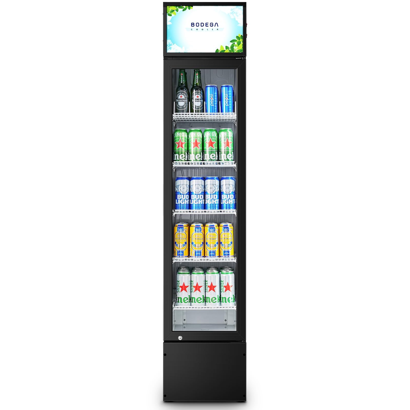 BODEGACOOLER Commercial Merchandiser Refrigerator, 27.02 Cu.Ft Double Glass Door Beverage Cooler, Upright Display Refrigerator with Soft LED Light, Adjustable Shelves, 4 Heavy-Duty Casters, Black