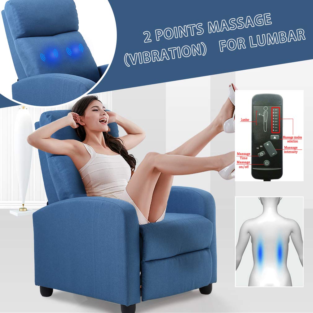 BestMassage | Recliner Chair | with 2 Point Massage Function | Pu Brown | with Lumbar Support, Adjustable Push Back, Footrest & Padded Seat | Easy Assembly | for Living Room, Home Theatre