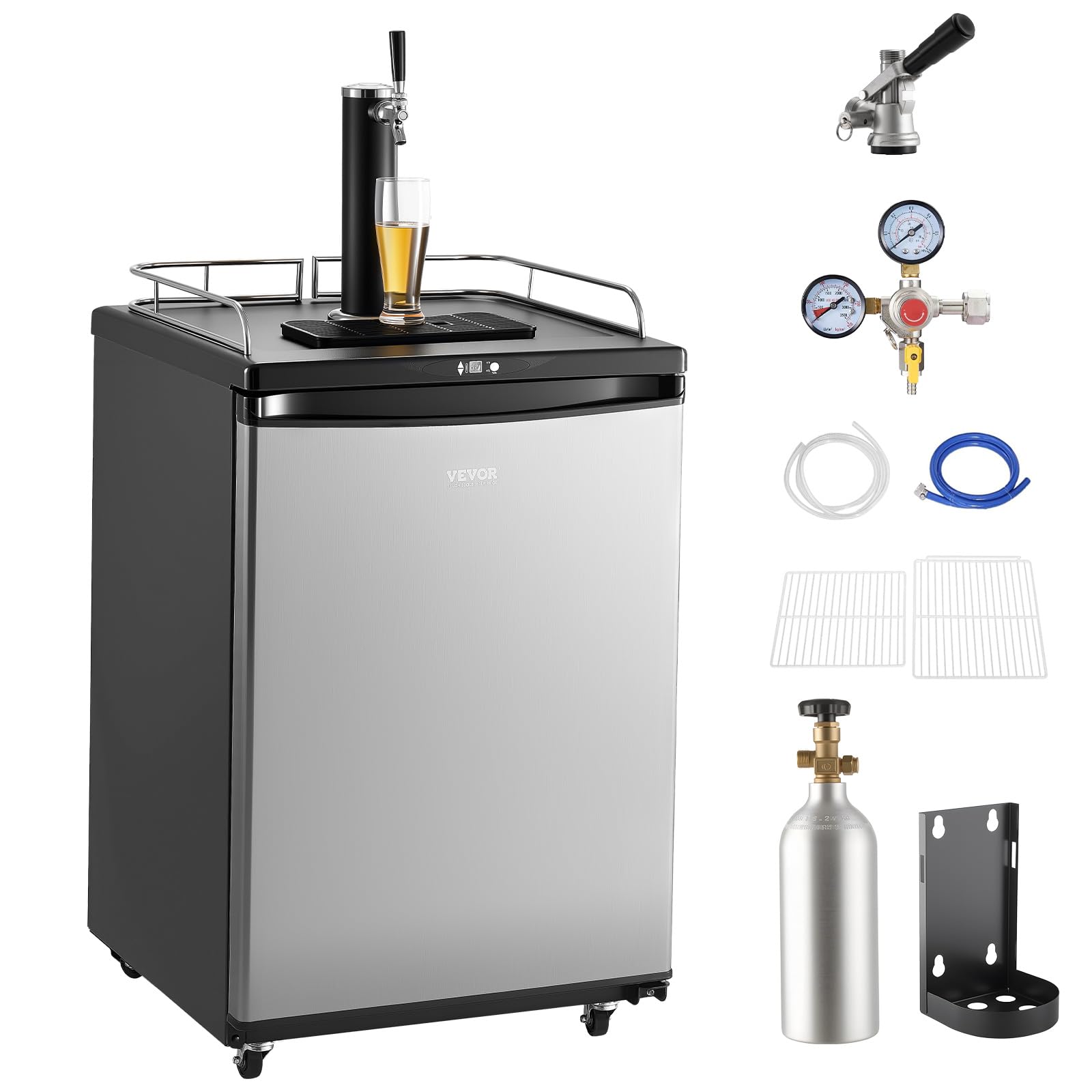 VEVOR Beer Kegerator, Dual Tap Commercial Draft Beer Dispenser for D system, Full Size Keg Refrigerator with 5lbs CO2 Tank, Hold 2 Sixth / 2 Ball lock keg, Black