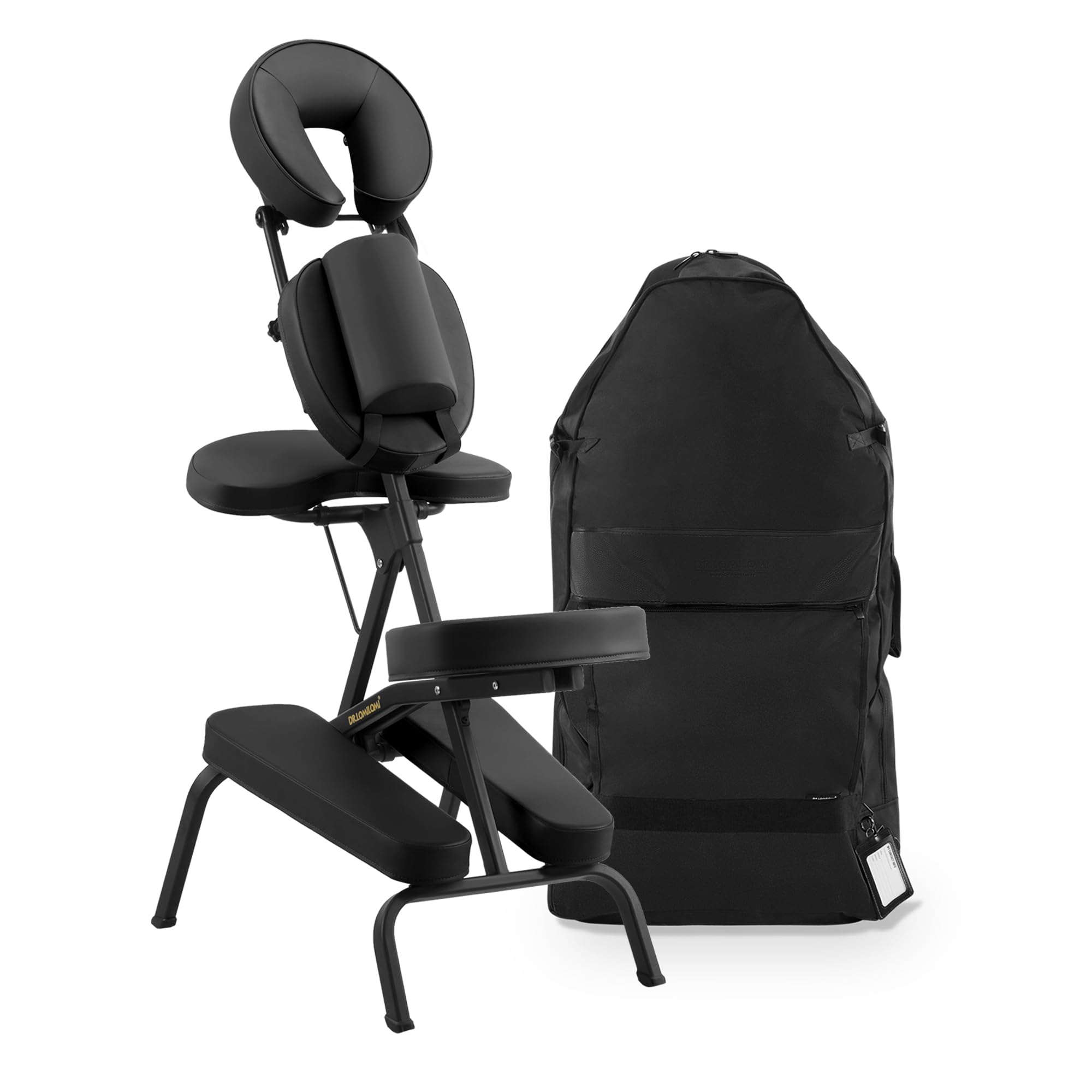 Aluminum Light-Weight Adjustable Folding Portable Travel Massage Chair with Backpack 402 Keanu (Black)