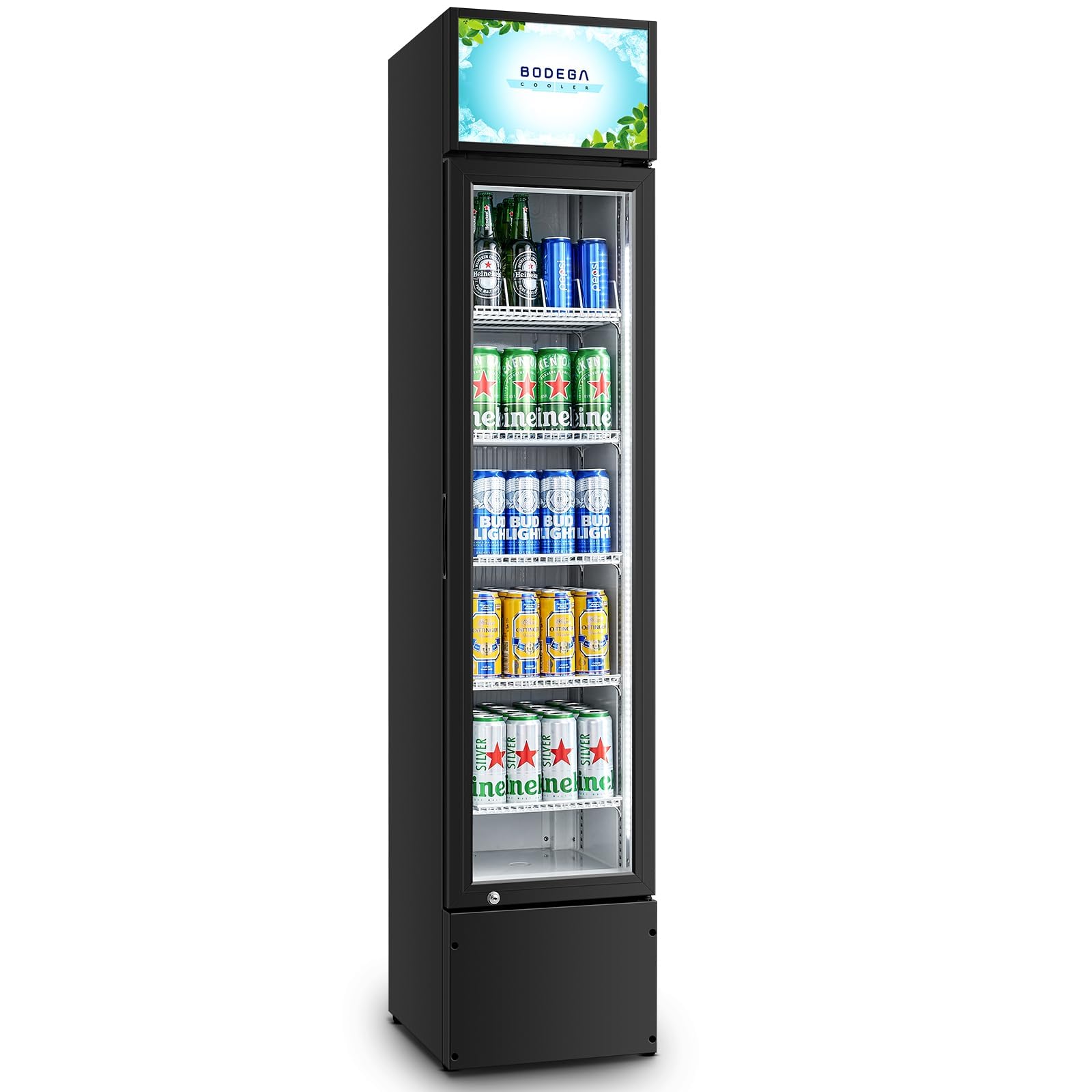BODEGACOOLER Commercial Merchandiser Refrigerator, 27.02 Cu.Ft Double Glass Door Beverage Cooler, Upright Display Refrigerator with Soft LED Light, Adjustable Shelves, 4 Heavy-Duty Casters, Black