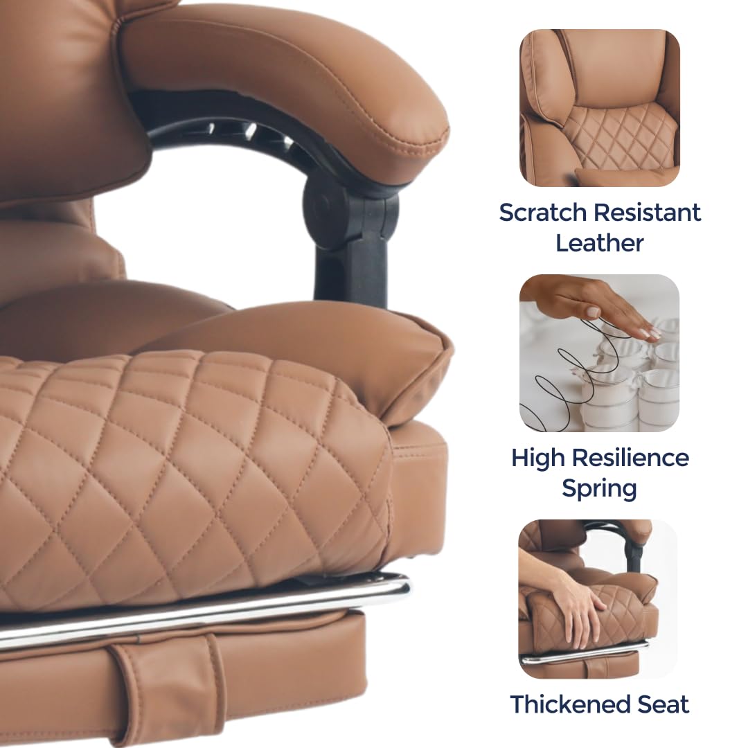 Ergonix Massage Office Chair with 2-Point Kneading & Heat | Reclining Ergonomic Executive Desk Chair | Adjustable Height Footrest Lumbar Support | 500 lbs Capacity | Dark Brown Leather