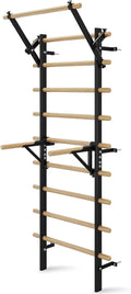 Swedish Ladder Wall Gym, Stall Bar Home Gym with Adjustable Pull-Up Bar, Dip Bar Attachments & 2pcs Resistance Band, 9 Strategic Rods for for Home, School, Hysical Therapy and Gymnastics