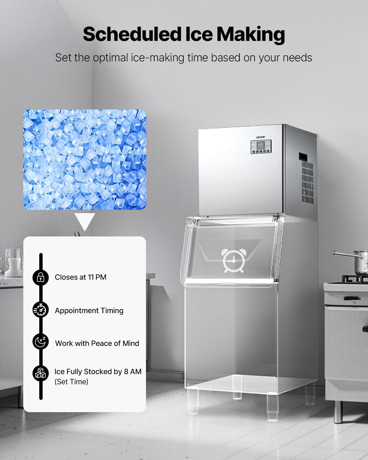 VEVOR Commercial Ice Maker Machine - Head, 300 Lbs/Day Stainless Steel Ice Machine with Scheduled Ice-Making, Self-Cleaning, Adjustable Thickness, Ideal for Restaurant Bar Cafe Hotel - Head Only
