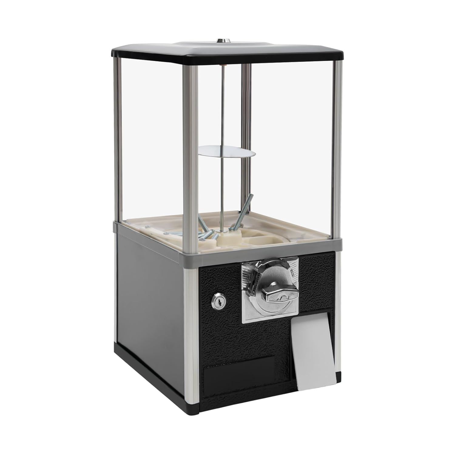 Freestanding Vending Machine,45-50mm Capsule Toys Small Vending Machine 4 * 25Cents Coin Gumball Machine Rectangle Bubble Gum Machine for Game Stores,Coin Operated Gumball Bank