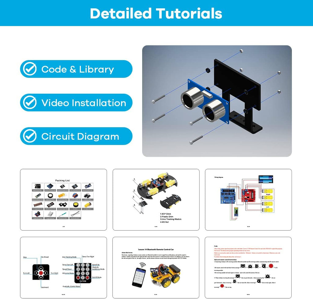LAFVIN Smart Robot Car Kit Include Ultrasonic Sensor,R3 Board Compatible with Arduino IDE with Tutorial