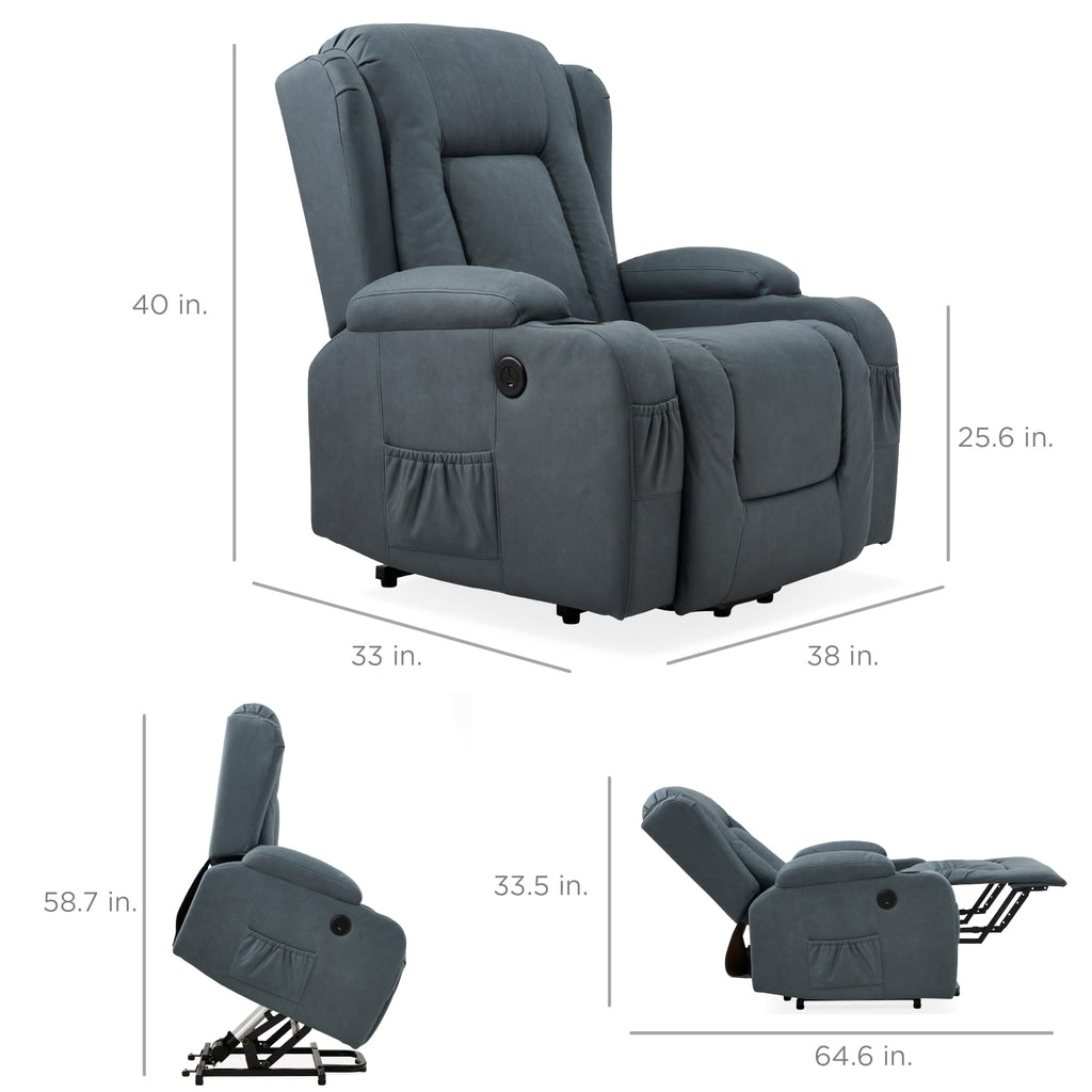 Best Choice Products PU Leather Electric Power Lift Chair, Recliner Massage Chair, Adjustable Furniture for Back, Legs w/ 3 Positions, USB Port, Heat, Cupholders, Easy-to-Reach Side Button - Olive