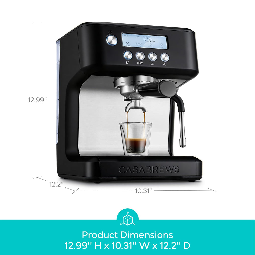 CASABREWS Ultra Espresso Machine with LCD Display, 20 Bar Espresso Maker with Powerful Milk Frother, Customizable Brewing Temperature, Barista-Level Latte and Cappuccino Machine for Home, Silver