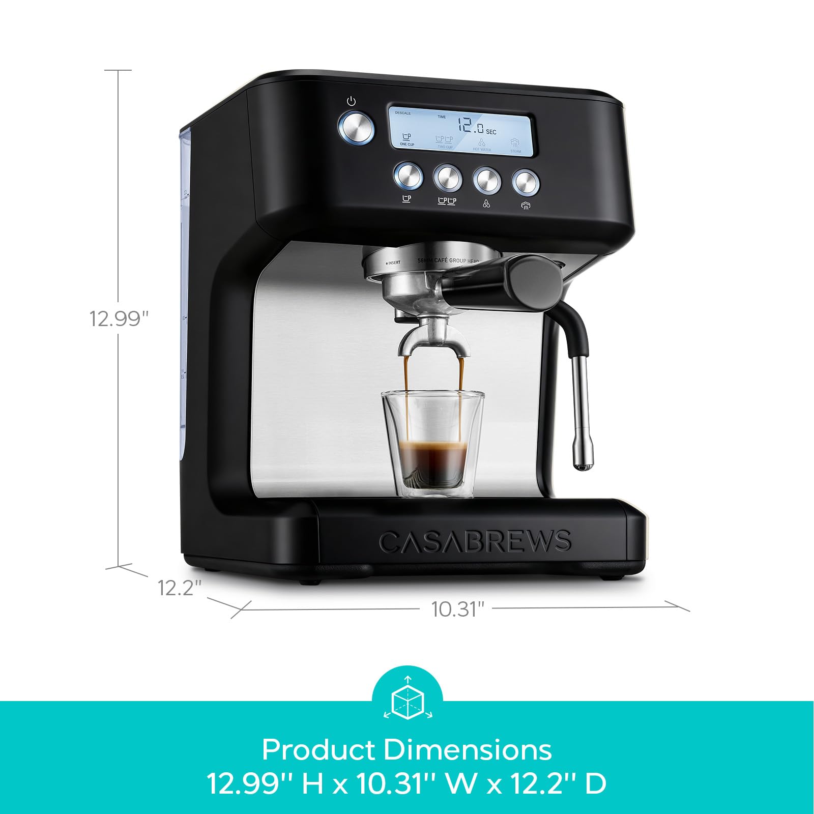 CASABREWS Ultra Espresso Machine with LCD Display, 20 Bar Espresso Maker with Powerful Milk Frother, Customizable Brewing Temperature, Barista-Level Latte and Cappuccino Machine for Home, Silver