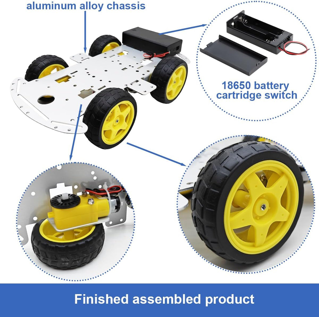 DIY Robot Smart Car Metal Chassis Kit 4WD Car Arduino Programming Kit with TT Motor Speed Encoder Learn Arduino/Microbit/Raspberry Pi for Adult Age 15+ (Unassembled)