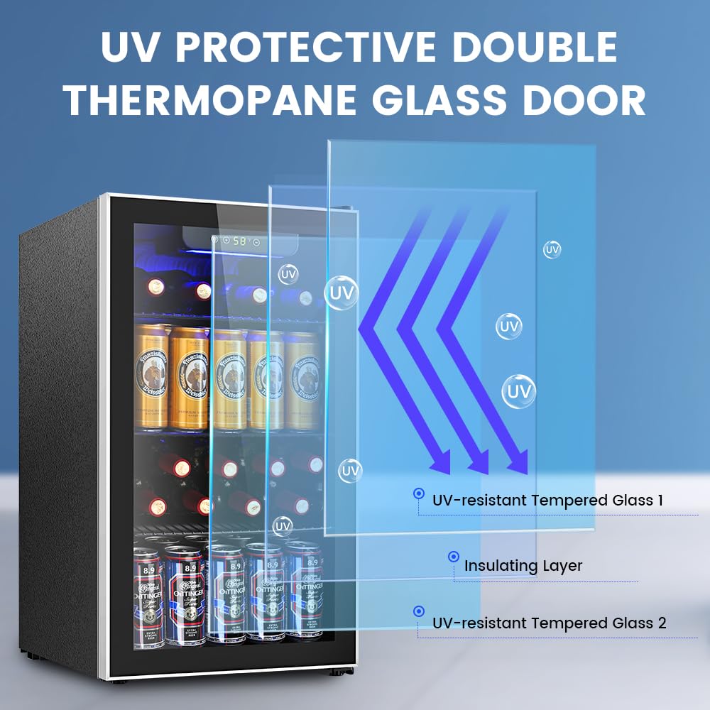 Electactic 50 Cans Beverage Refrigerator Cooler, 1.3 Cu.ft Mini Fridge Countertop Drink Cooler with Glass Door for Beer, Soda,Wine, Adjustable Digital Temperature Control for Home Dorm Bar, Black