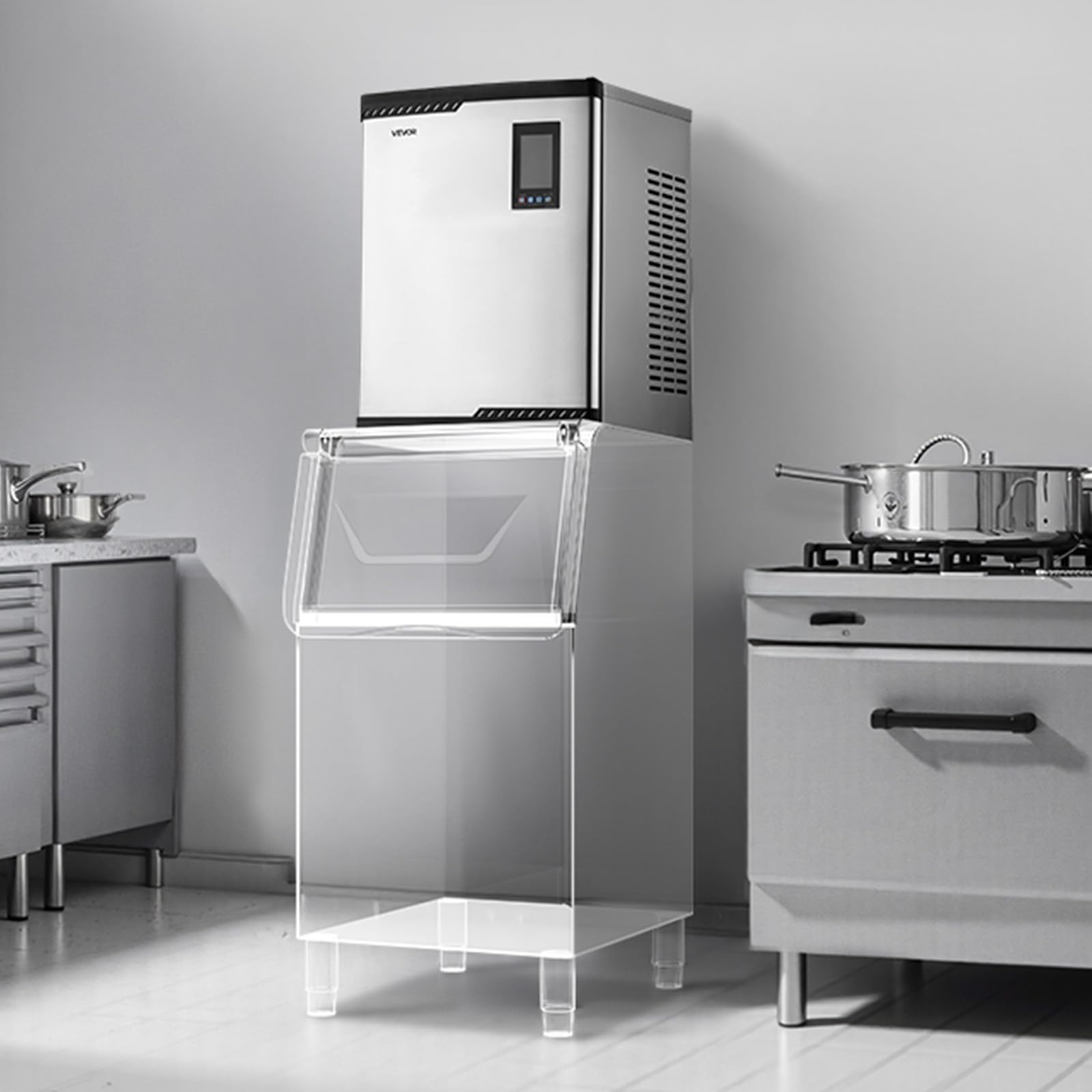 VEVOR Commercial Ice Maker Machine - Head, 300 Lbs/Day Stainless Steel Ice Machine with Scheduled Ice-Making, Self-Cleaning, Adjustable Thickness, Ideal for Restaurant Bar Cafe Hotel - Head Only