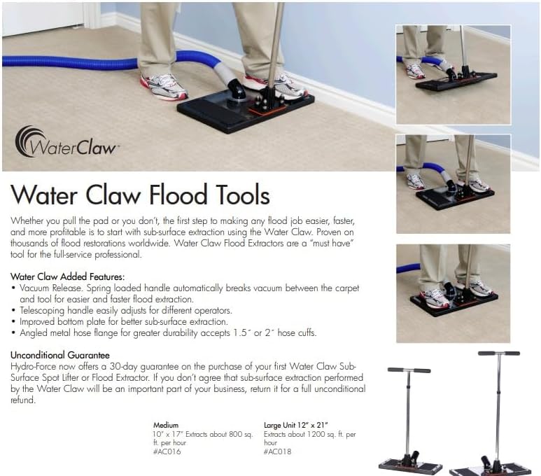 Water Claw, Deluxe Flood Extractor with Carrying Bag, Large (12" X 21"), Sub-Surface Carpet and Pad Extraction, AC018