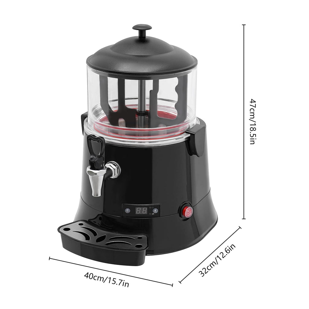 Commercial Hot Chocolate Machine Maker and Dispenser 110V 400W 5L(1.32Gal) Electric Hot Chocolate Dispenser Beverage Warmer with LED Display, 86-194°F for Heating Coffee, Milktea, Soy Milk