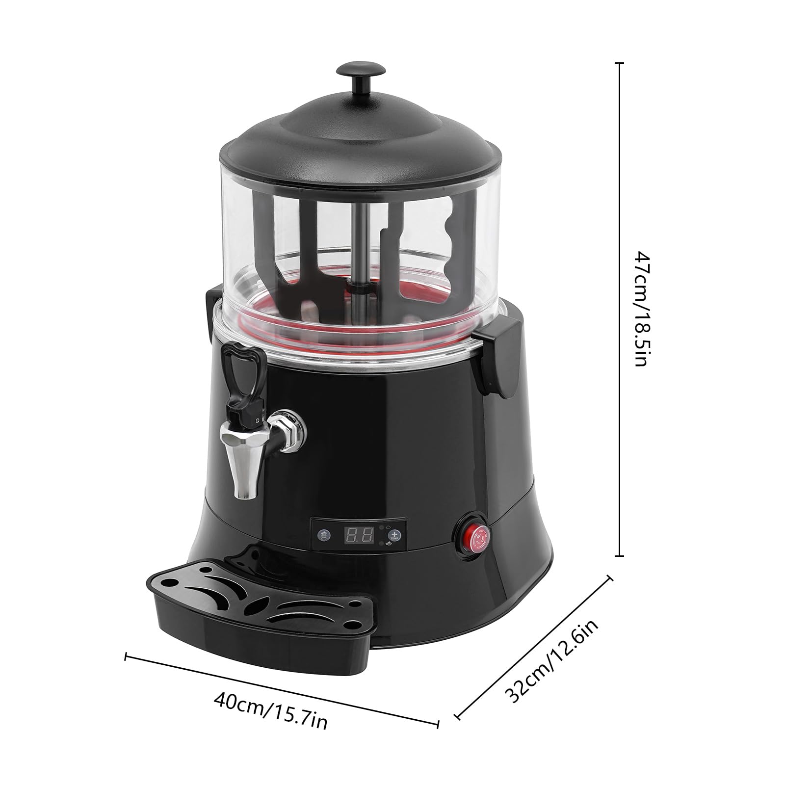 Commercial Hot Chocolate Machine Maker and Dispenser 110V 400W 5L(1.32Gal) Electric Hot Chocolate Dispenser Beverage Warmer with LED Display, 86-194°F for Heating Coffee, Milktea, Soy Milk