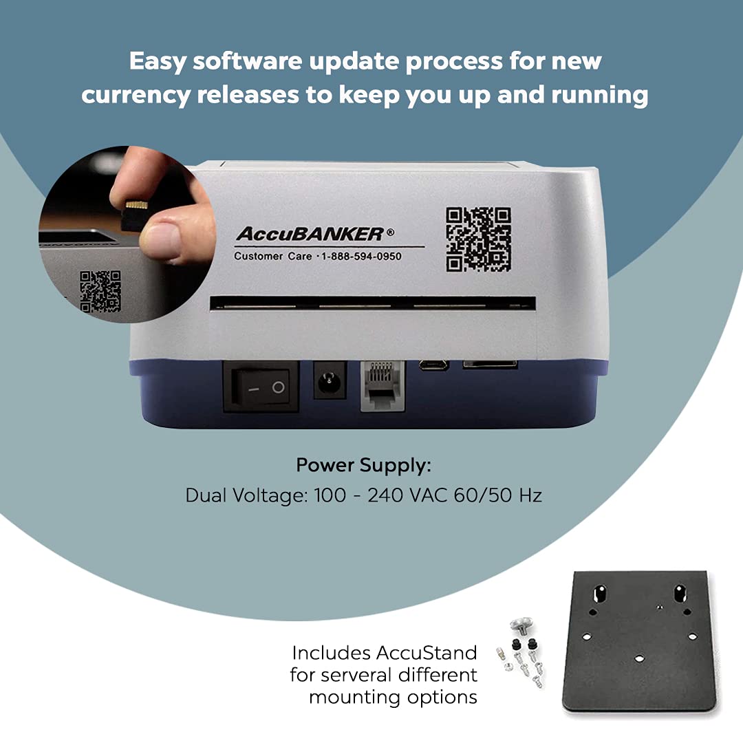 AccuBANKER D470 Quadscan 4-Way Orientation Counterfeit Bill Detector with UV, MG, IR, WM, Image, Length, Spectrum 7-Point Counterfeit Detection Methods - Optional Battery for Portable Use (No Battery)