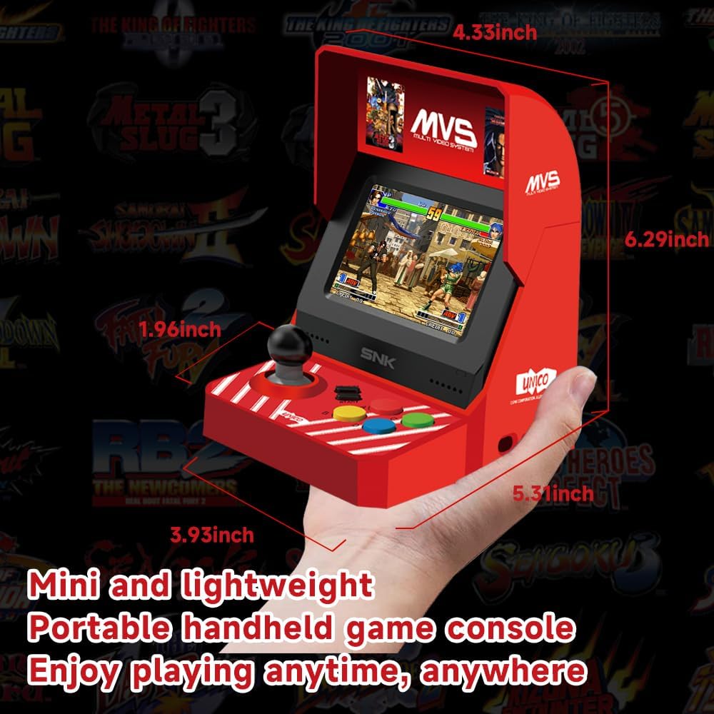 NEOGEO MVS Mini Arcade Console - 45 Preloaded Classic SNK Games (KOF, Metal Slug, Samurai Shodown), 3.5" 4:3 TFT LCD, 2-Player Support, HDMI, ABS Plastic Retro Gaming Console for Adults