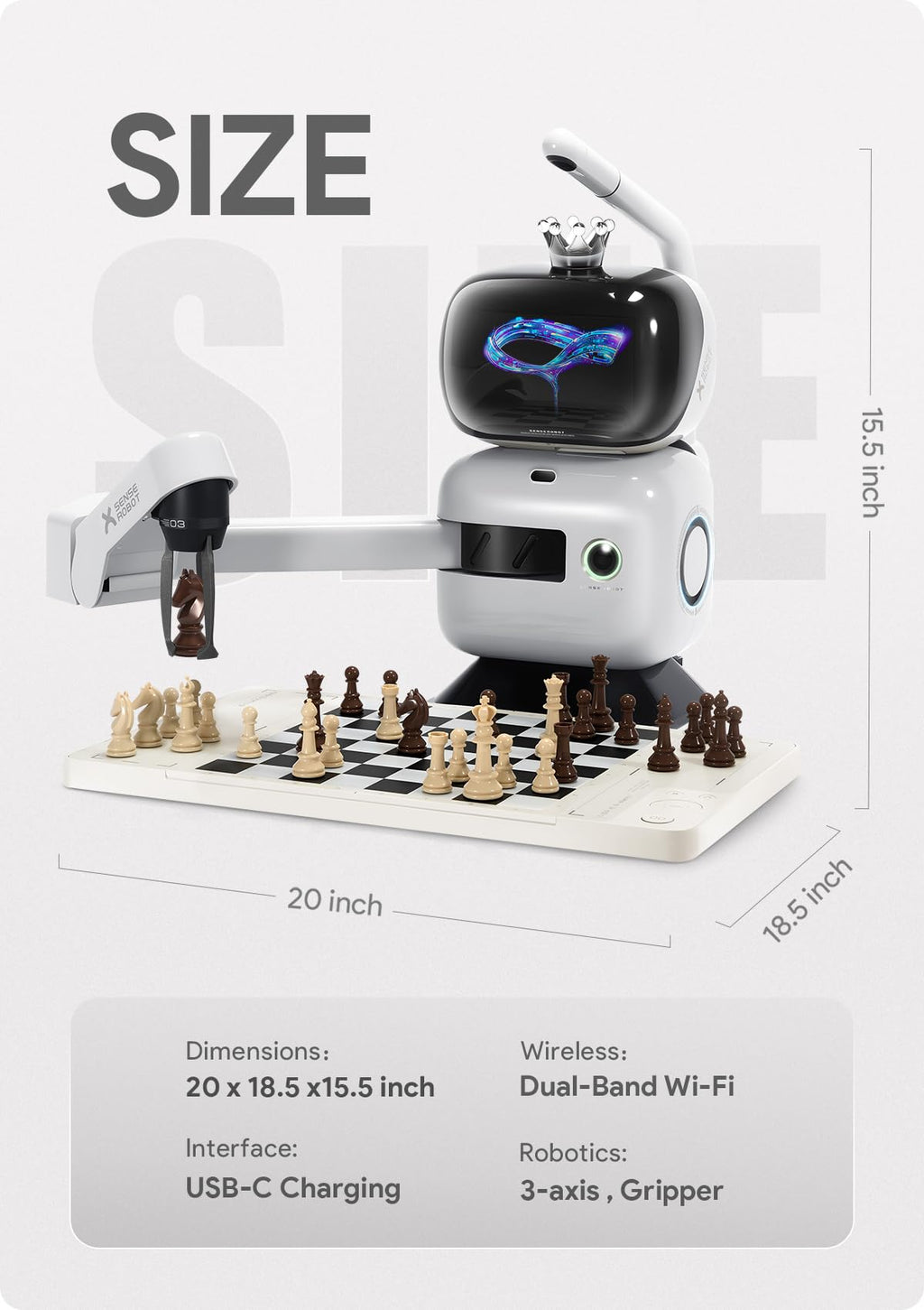 SenseRobot AI Chess Robot with Robotic Arm, Electronic Chess Board for Kids & Adults, 25 AI Levels, 1200+ Exercises, Voice Coaching, Lichess Integration, Wi-Fi OTA Updates