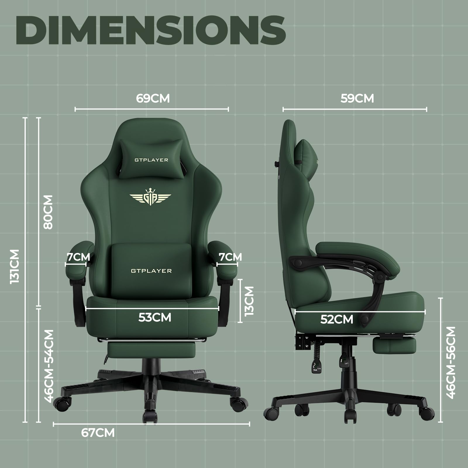 GTPLAYER Gaming Chair with Pocket Spring Cushion, Big and Tall Gamings Chairs 350LBS High Back Computer Chair with Footrest for Adults Lumbar Support Swivel Game Chair for Office,Leather Black-Massage