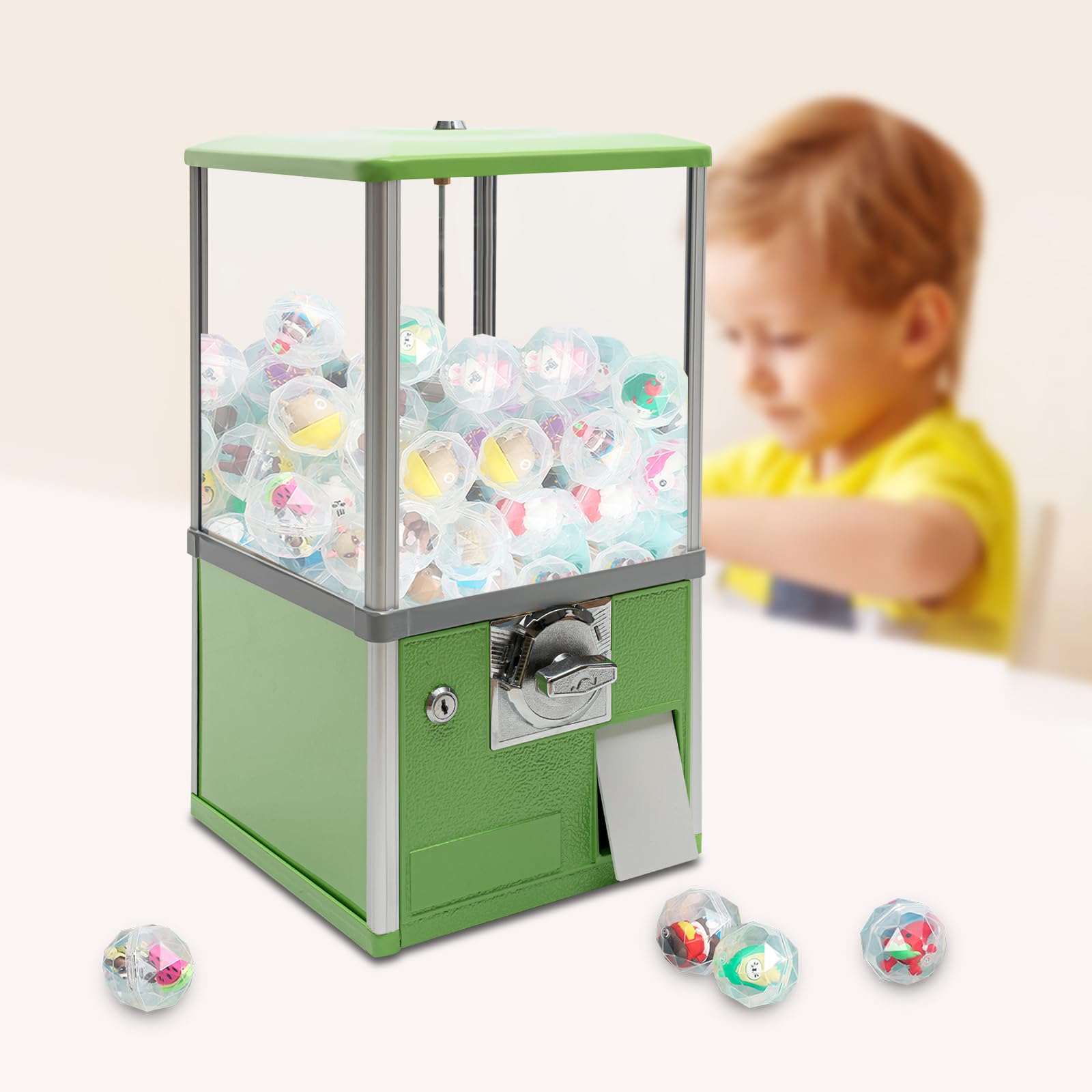 Vending Machines, 25 Cents Coin Operated Vending Machine Commercial Large Capacity Gumball Machine Capsule Toys Vending Dispenser Vending Machine for Amusement Parks, Retail Stores (White)