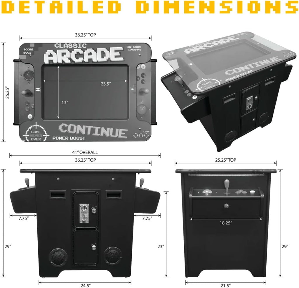 Creative Arcades Full Size Commercial Grade Cocktail Arcade Machine | 2 Player | 412 Games | 22" LCD Screen | Square Glass Top | LED | 2 Sanwa Joysticks | Trackball | 2 Stools | 3 Year Warranty