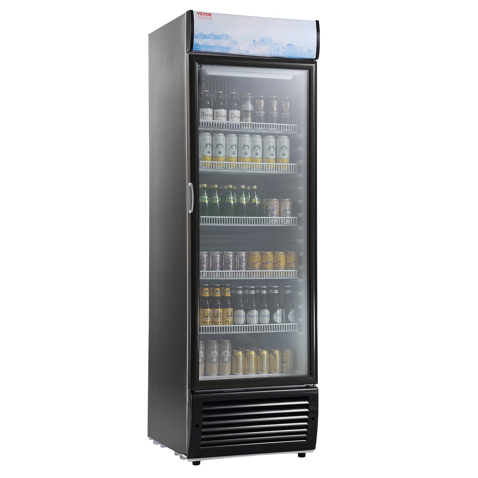 VEVOR Commercial Merchandiser Refrigerator, 6.9 Cu.Ft / 195L Glass Door Display Refrigerator, Upright Beverage Cooler Fridge with 4 Adjustable Shelves, Soft LED Light & Casters for Homes Shops Bars