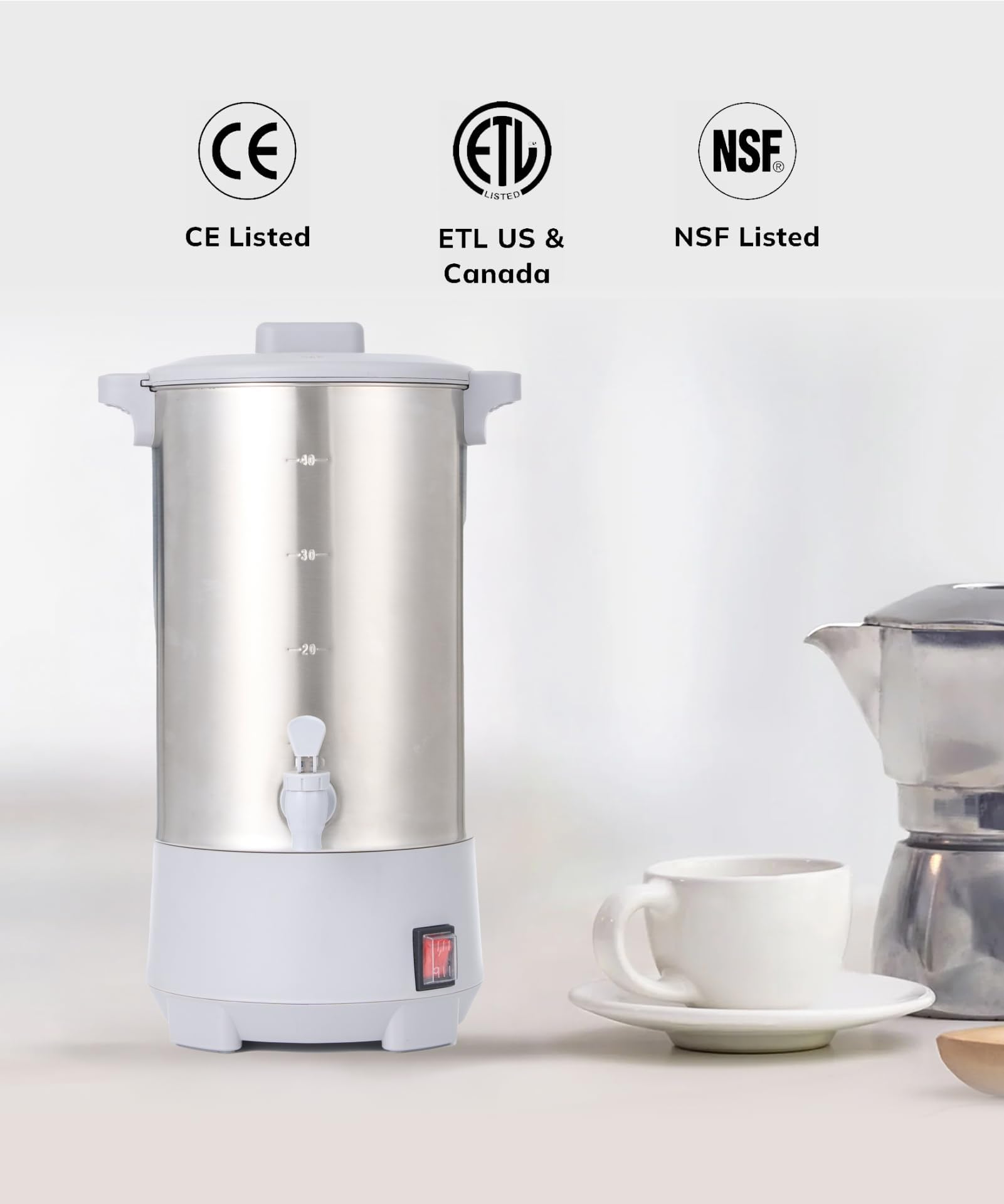 SYBO SR-CP-100B Commercial Grade Stainless Steel Percolate Coffee Maker Hot Water Urn for Catering, 100-Cup 16 L, Metallic