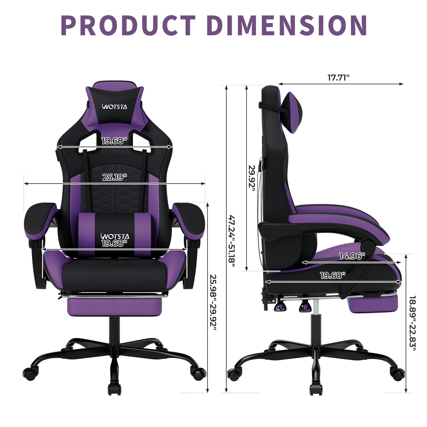 Gaming Chair with Massage,Ergonomic PC Gaming Chair with Footrest Comfortable Headrest and Lumbar Support, High Back, 300LBS (Grey)