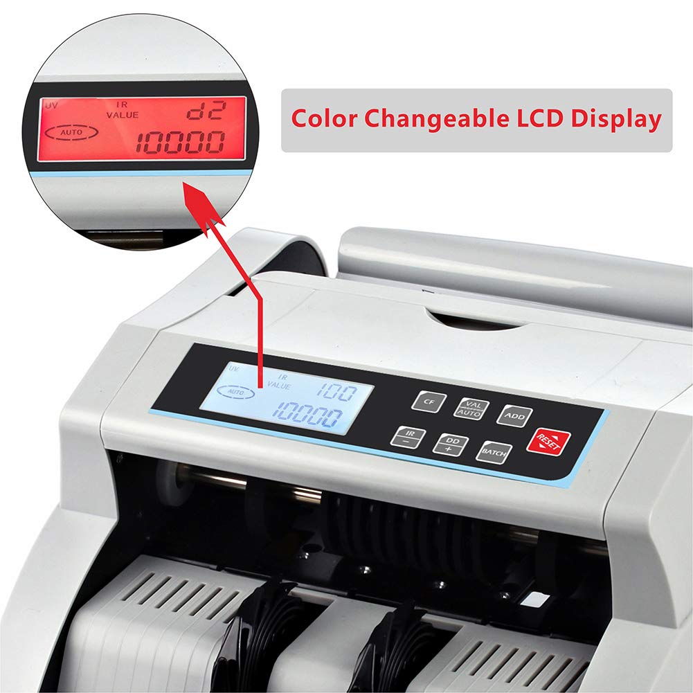 Money Counter Machine Count Value,UV/MG/MT/IR Counterfeit Detection Bill Counter,US Dollar only Cash Counter, Add+Value/Batch+Value Modes,Money Counting Machine with LCD Display (Black+Grey)