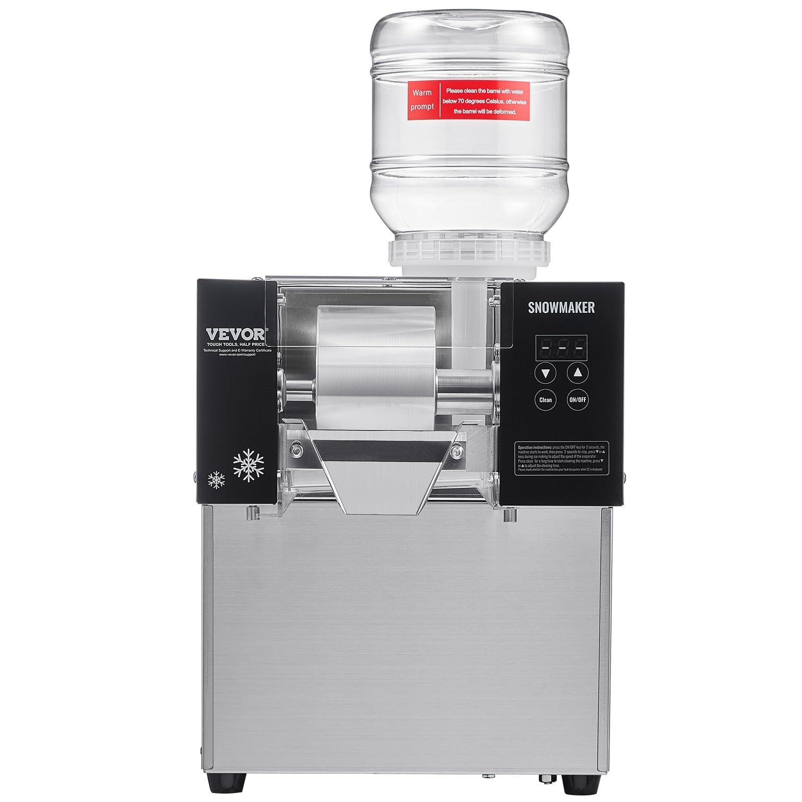 VEVOR Commercial Snowflake Ice Machine, 397LBS/24H Snowflake Ice Maker, Stainless Steel Ice Shaver Machine, Electric Snow Cone Maker, Liquid Cooling System for Rapid Heat Dissipation, Ice Cream