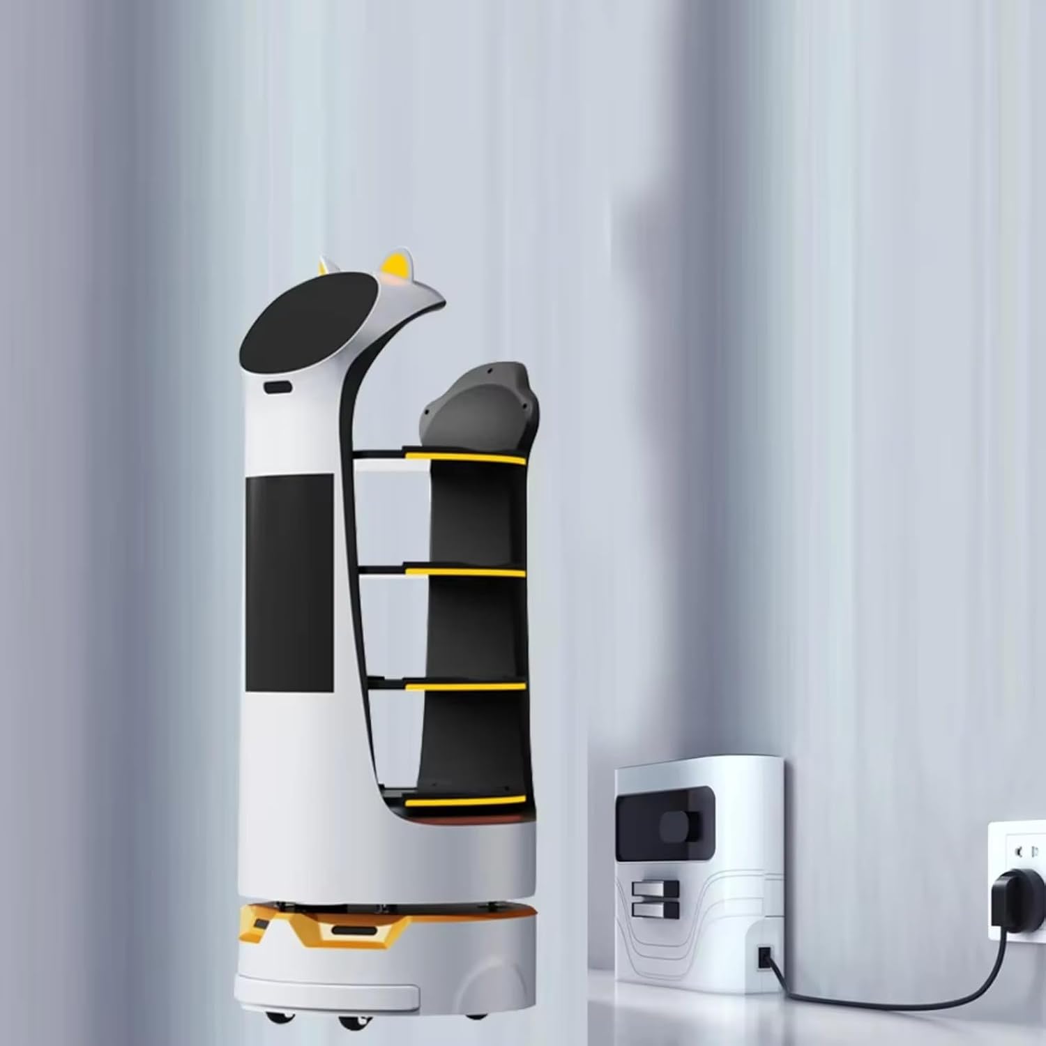 Restaurant Service Robot–Interactive Smart Waiter for Food & Drink Delivery, Autonomous Indoor Navigation, Automatic Obstacle Avoidance, Elevator Control, Self-Charging, Large Tray