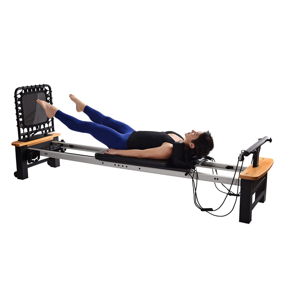 Stamina Products AeroPilates Board Reformer with Oak Wood Base – Studio Grade for Home Use with Cardio Rebounder, Adjustable Foot Bar, 4 Resistance Springs, and Workout DVD
