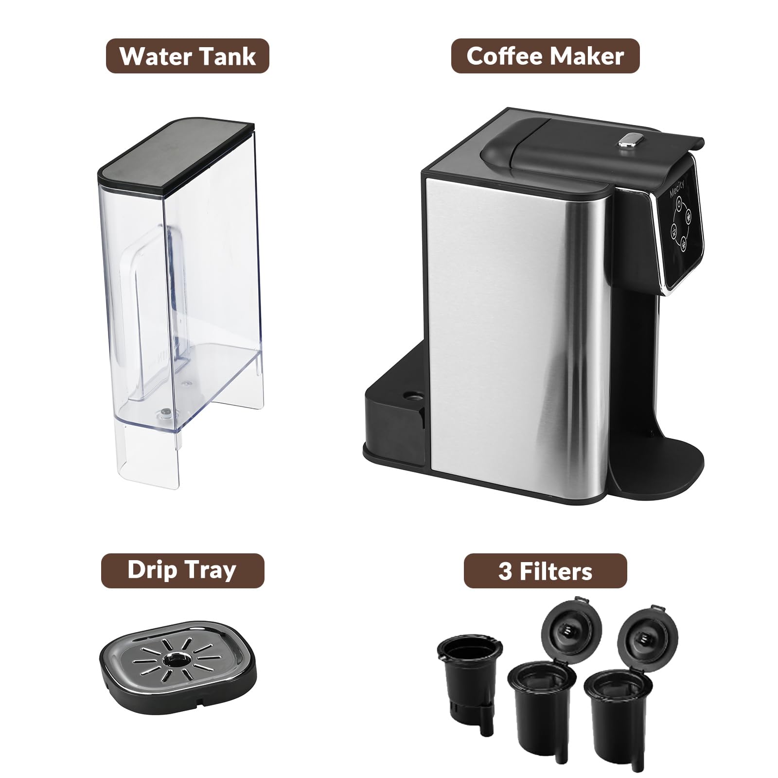 Mecity Pink Coffee Maker 3-in-1 Single Serve Coffee Machine, For Flat Bottom Coffee Capsule, Ground Coffee, 6 to 10 Ounce Cup, Removable 50 Oz Water Reservoir, 120V 1150W