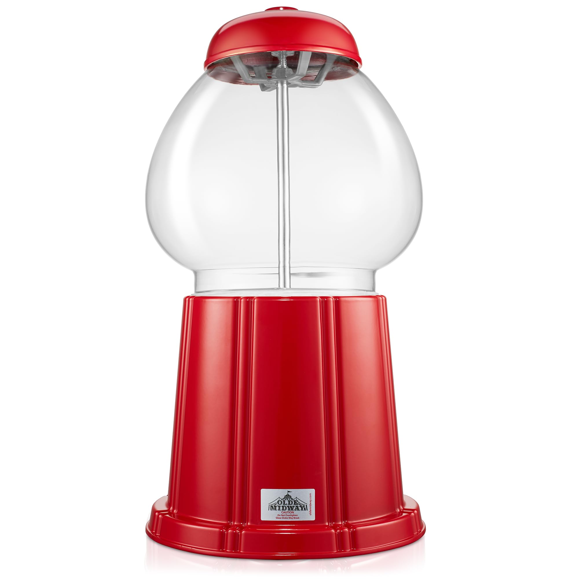 Olde Midway 15" Gumball Machine with Glass Globe and Metal Base - Red, Vintage-Style Bubble Gum Candy Dispenser