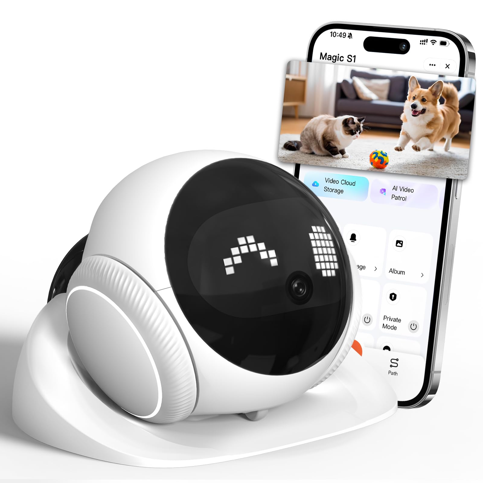 1080P Pet Camera Robot: Indoor Movable Home Security Camera with App Control, Night Vision, 2-Way Talk, Motion Detection, SD Card Storage, Smart Pet Cam for Cat/Dog/Baby/Elderly Monitor