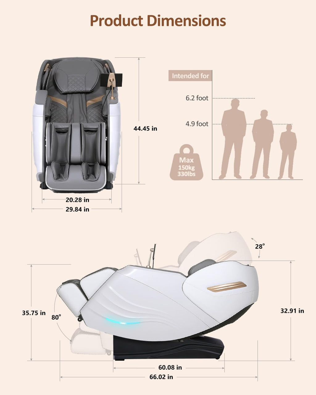 RELX Massage Chair Full Body, 20 Modes Zero Gravity SL-Track Shiatsu Massage Chair Built-in Heat System, Airbag Massage with Body Scan, Deep Yoga Stretch, Calfrest Extension and AI Control(Cream)