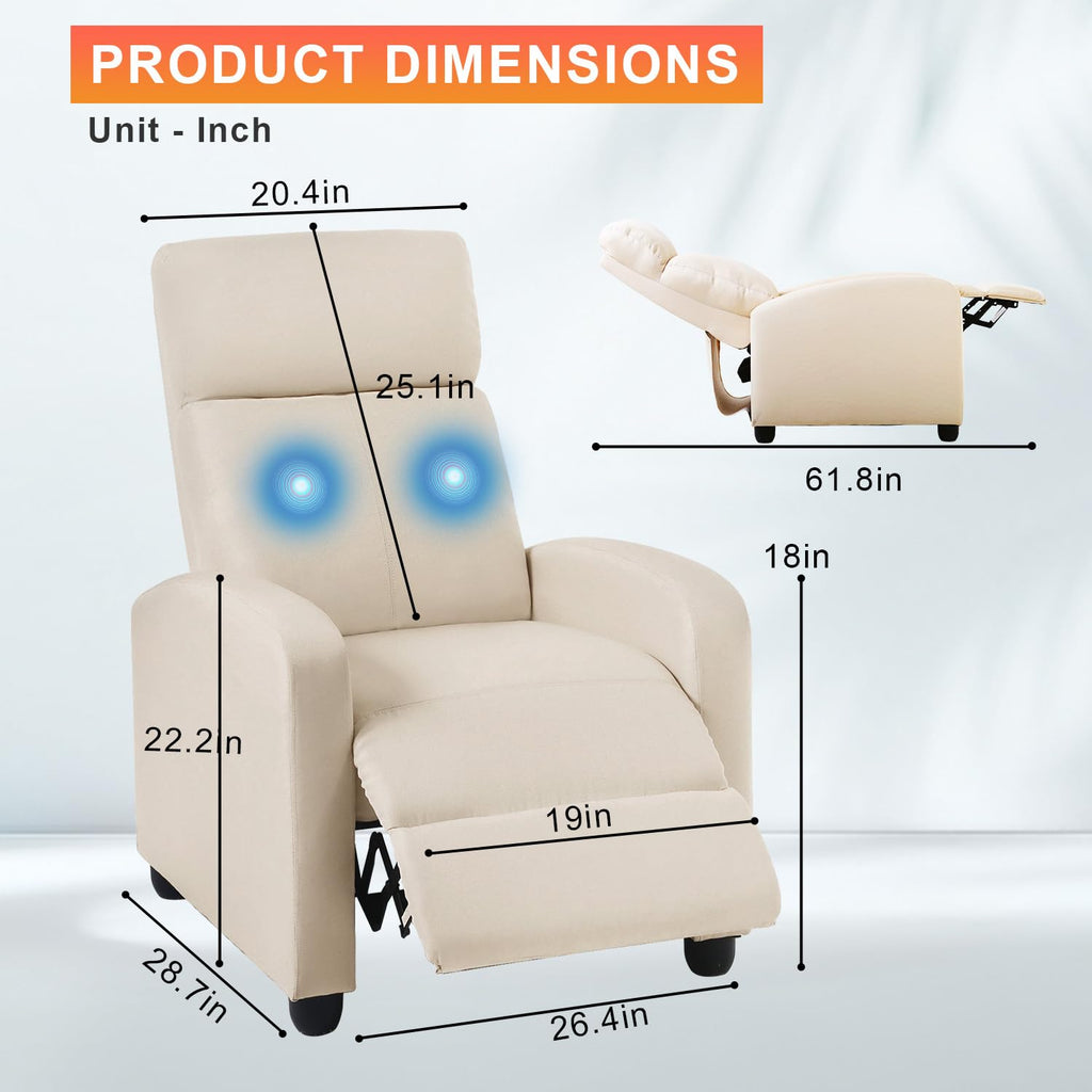 BestMassage | Recliner Chair | with 2 Point Massage Function | Pu Brown | with Lumbar Support, Adjustable Push Back, Footrest & Padded Seat | Easy Assembly | for Living Room, Home Theatre