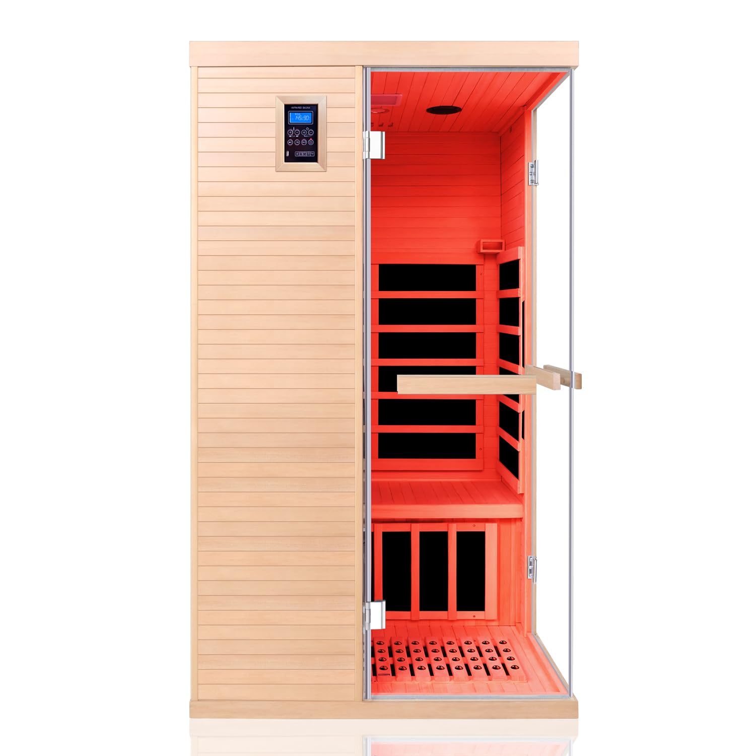 1350W Far Infrared Home Sauna, Energy-Efficient Fast-Heating Indoor Sauna Room with Bluetooth & 7-Color Therapy, Canadian Hemlock Wood, Modular Design - Ideal for Home Gym, Family Relaxation