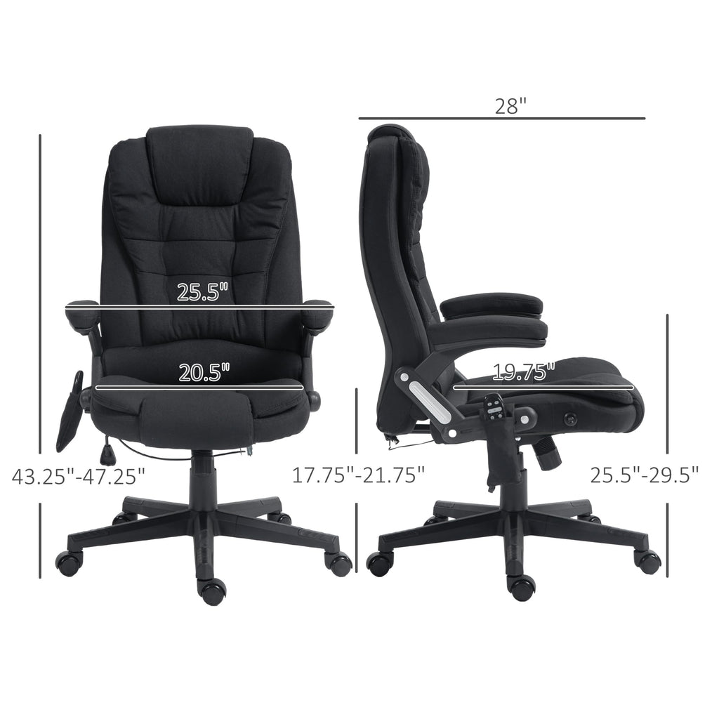 Vinsetto 6 Point Vibrating Massage Office Chair with Heat, Linen High Back Executive Office Chair with Reclining Backrest, Padded Armrests and Remote, Black