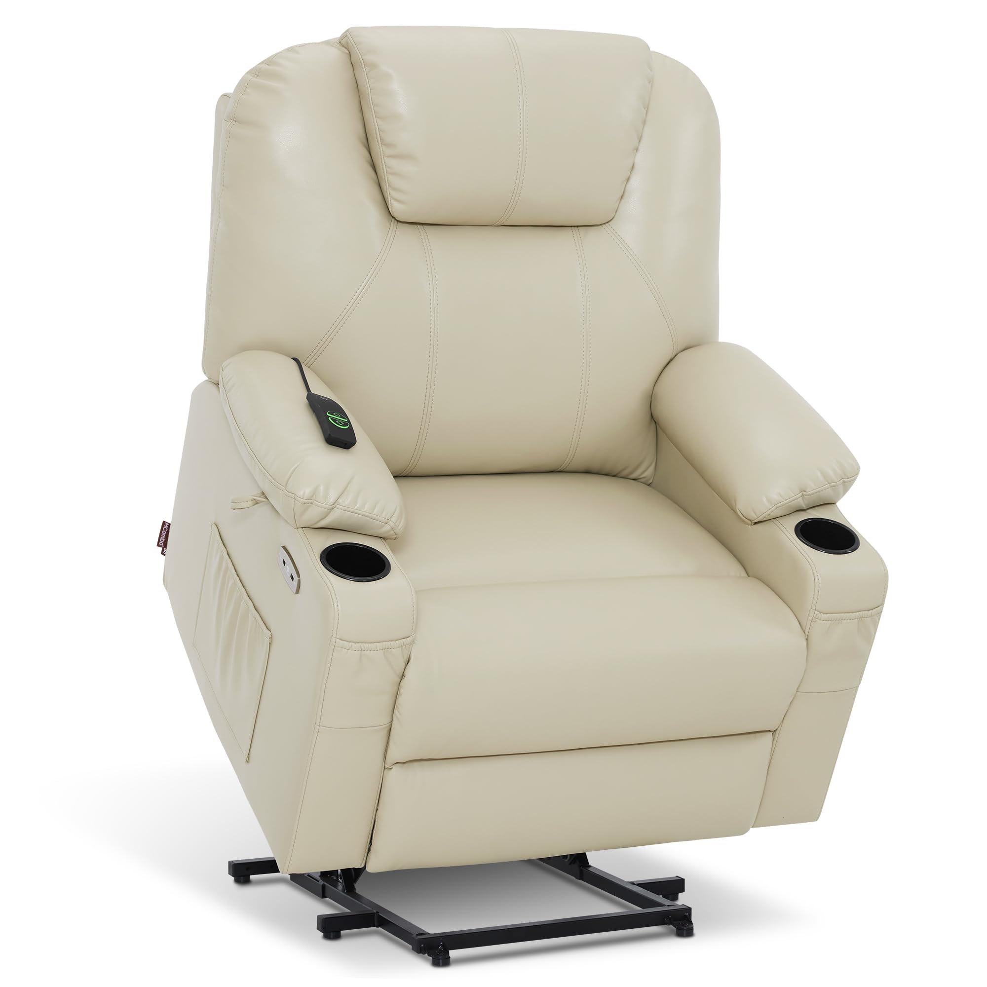 MCombo Electric Power Lift Recliner Chair Sofa with Massage and Heat for Elderly, 3 Positions, 2 Side Pockets, and Cup Holders, USB Ports, Faux Leather 7040 (Grey, Medium)