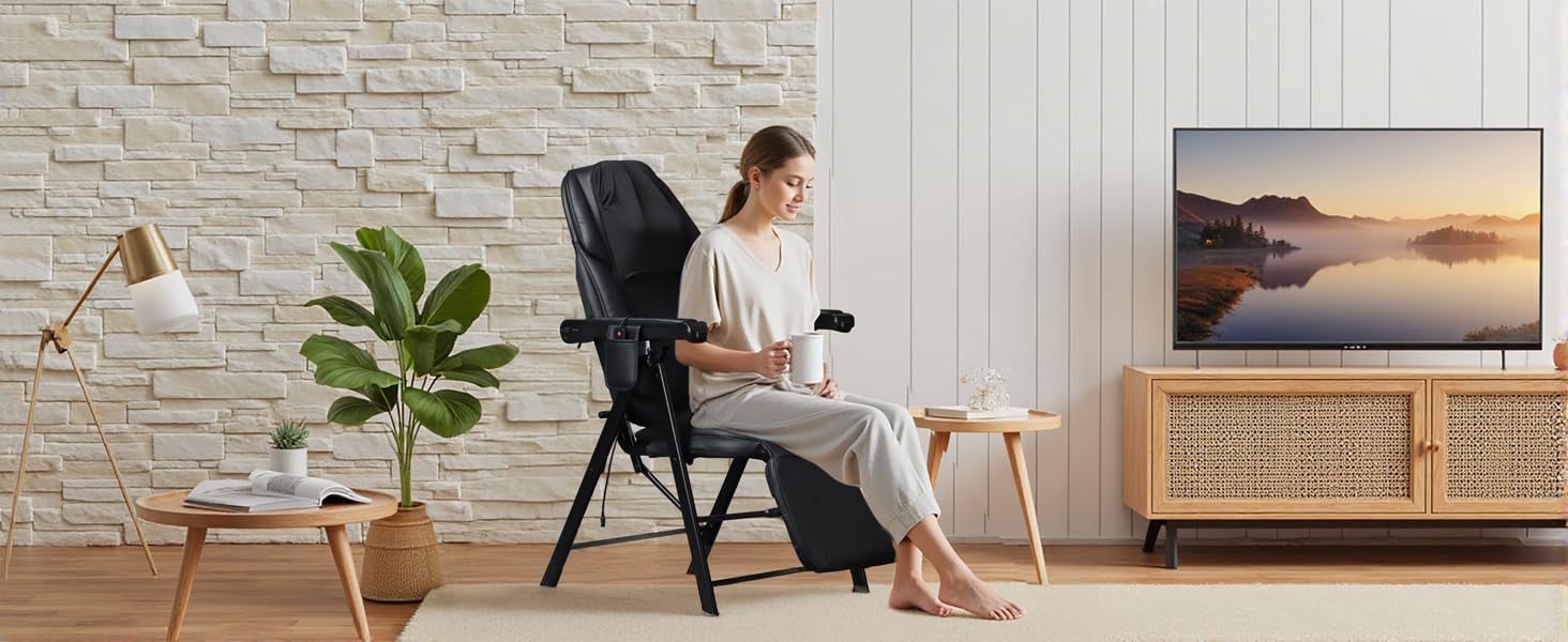 Foldable Electric Massage Chair with Heat, Shiatsu, Kneading, Vibration, Full Body Relaxation, Adjustable Backrest & Neck Height,for Dad Mom Women Men