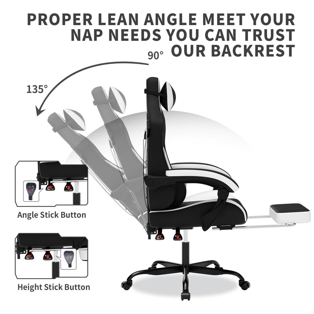 Gaming Chair with Massage,Ergonomic PC Gaming Chair with Footrest Comfortable Headrest and Lumbar Support, High Back, 300LBS (Grey)