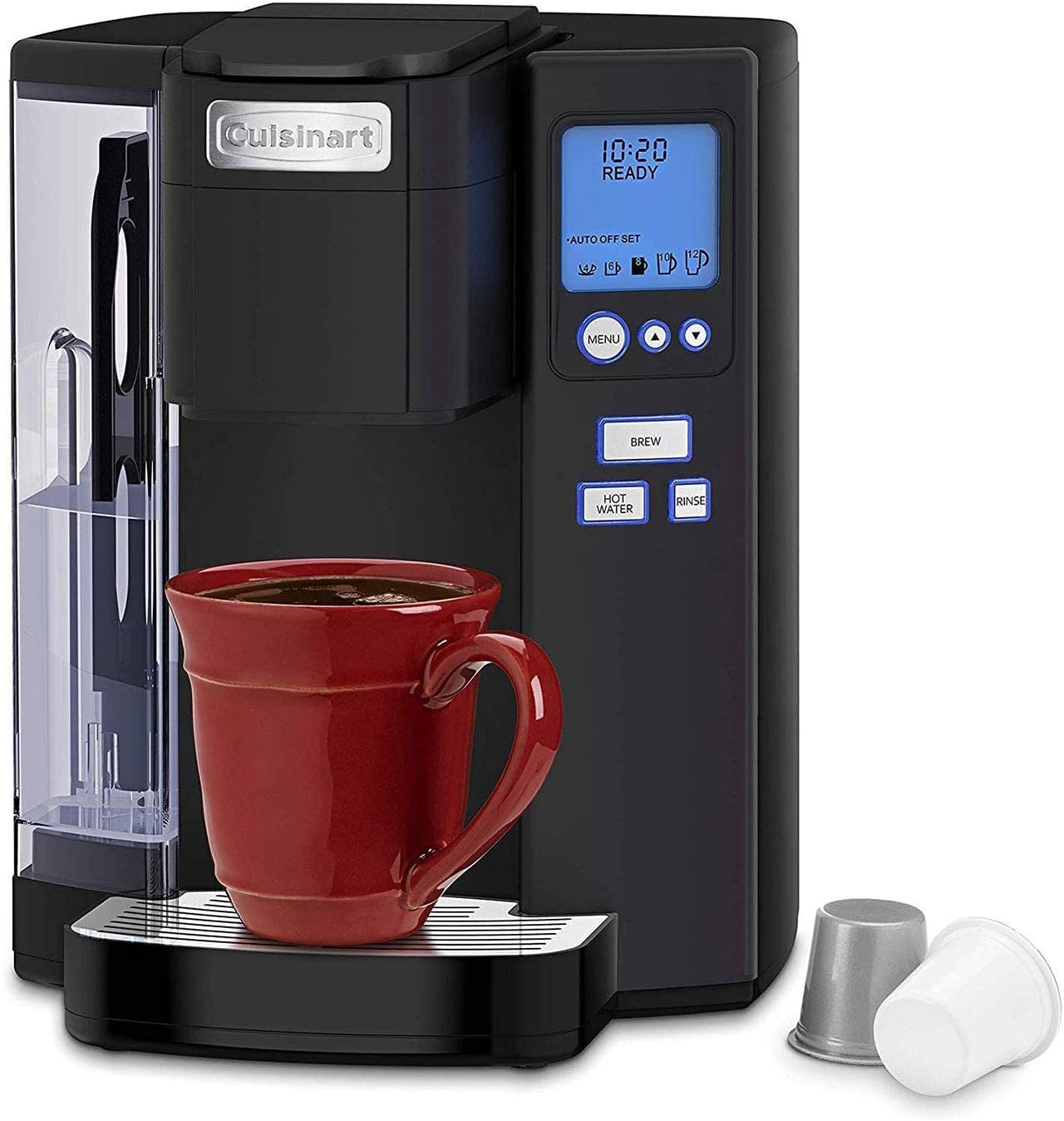 Cuisinart Coffee Maker, Single Serve 72-Ounce Reservoir Pod Coffee Machine, Programmable Brewing & Hot Water Dispenser, 5 Cup-Size Settings, Stainless Steel, SS-10P1, Silver