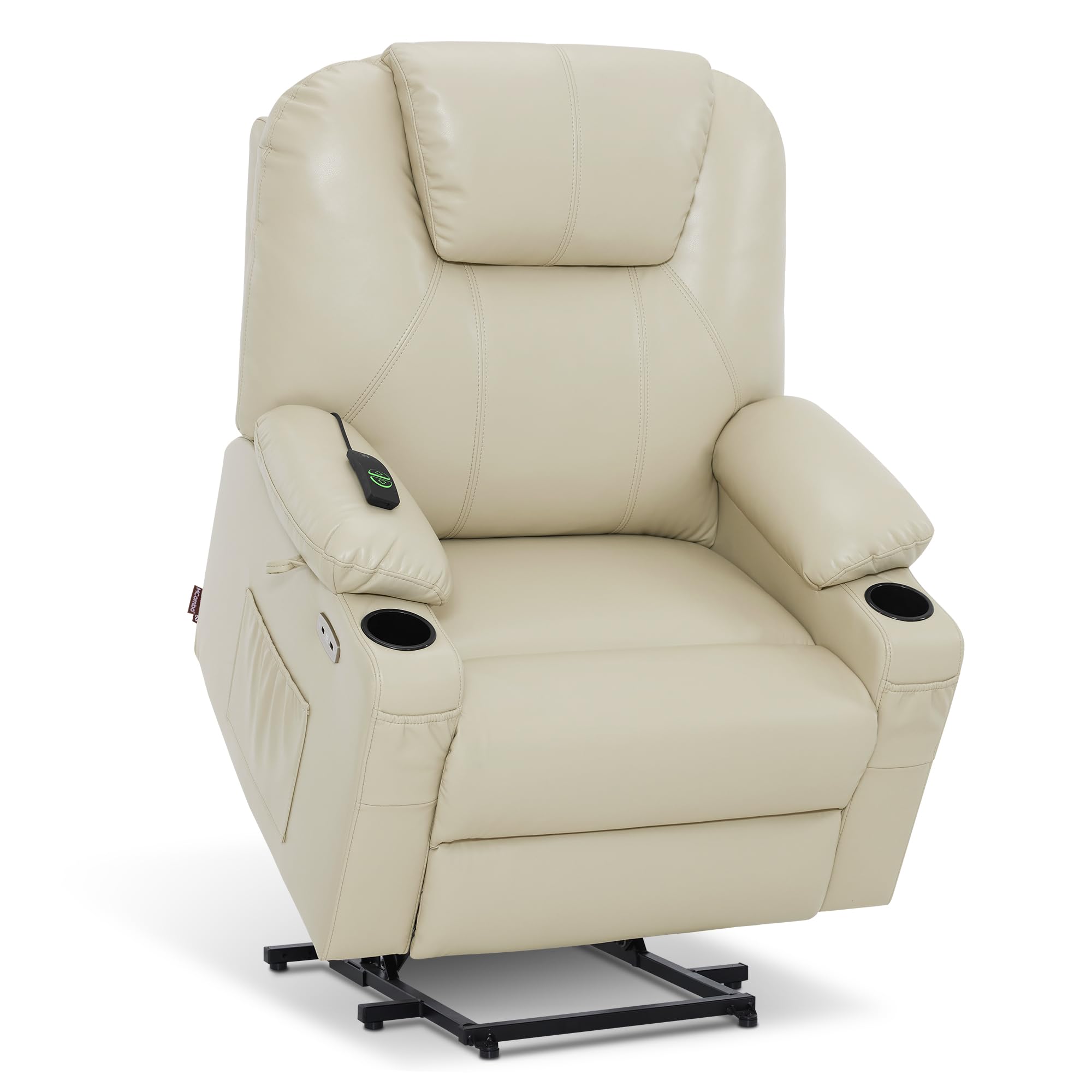 MCombo Electric Power Lift Recliner Chair Sofa with Massage and Heat for Elderly, 3 Positions, 2 Side Pockets, and Cup Holders, USB Ports, Faux Leather 7040 (Grey, Medium)