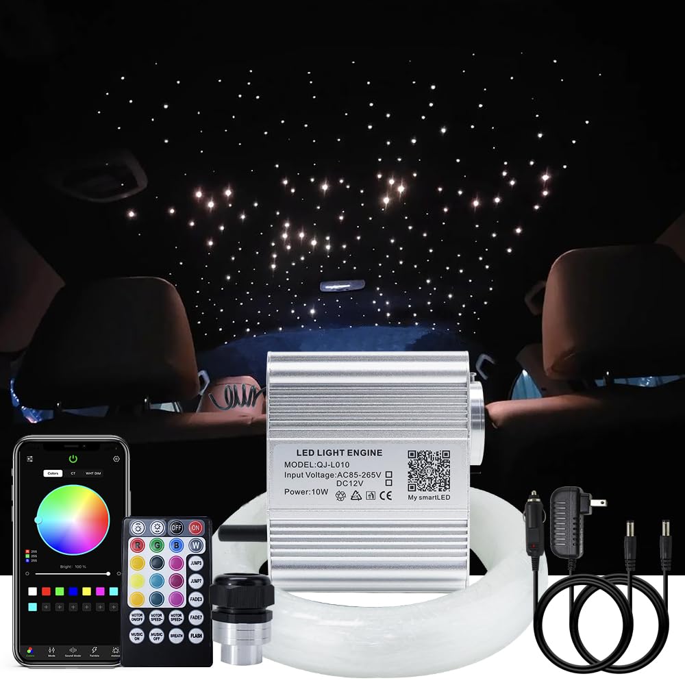 AKEPO Shooting Star+Twinkle Fiber Optic Lights Kit, Car Home Use Meteor APP Control Music Activated Star Ceiling Sky Light, RGBW Light Engine+Mixed Diameter Fibers 460pcs of 9.8ft/3m+Remote