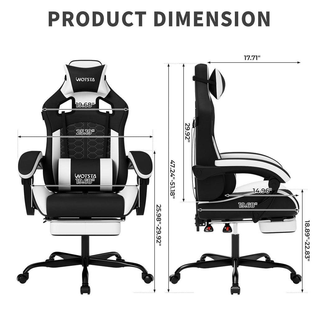 Gaming Chair with Massage,Ergonomic PC Gaming Chair with Footrest Comfortable Headrest and Lumbar Support, High Back, 300LBS (Grey)
