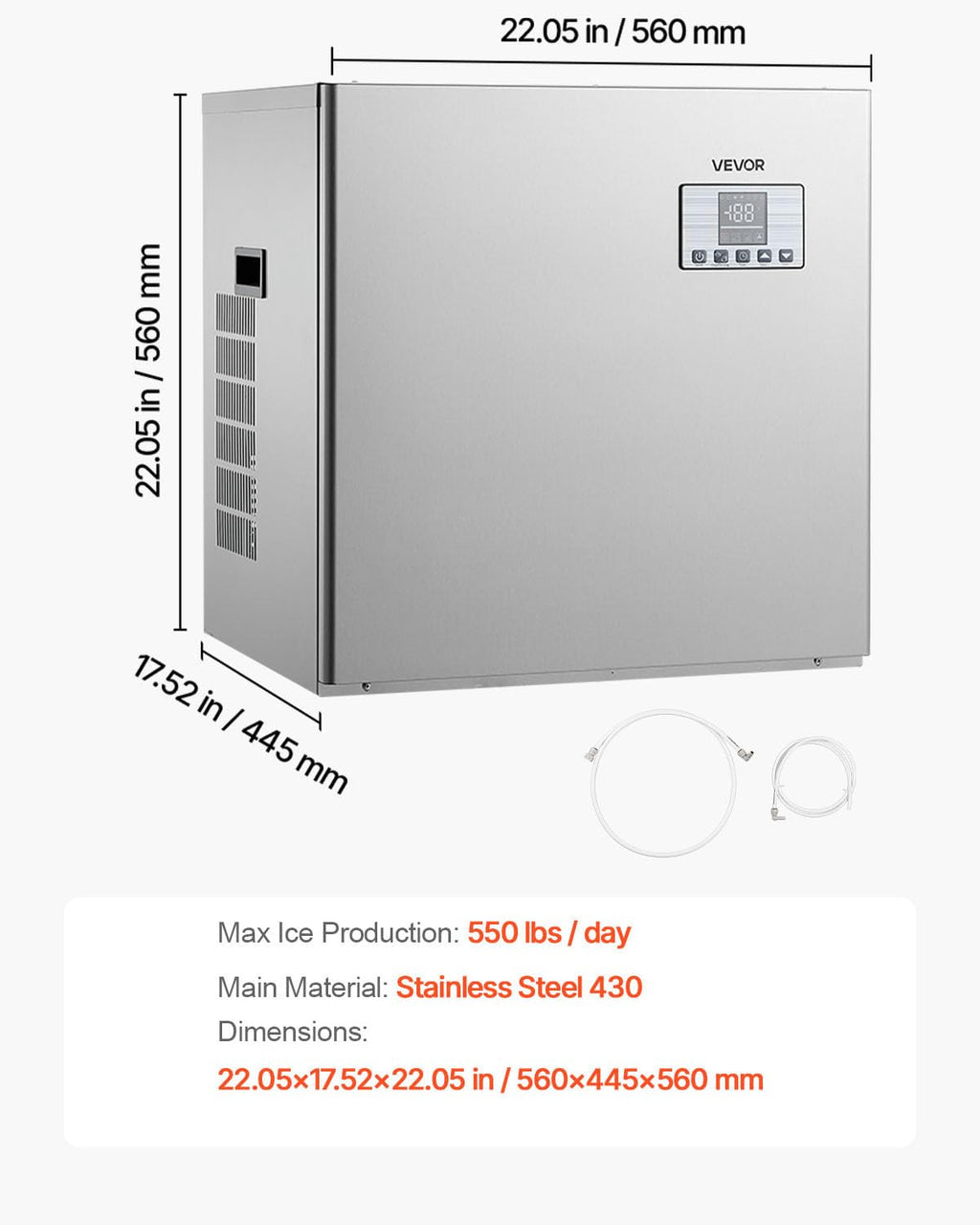 VEVOR Commercial Ice Maker Machine - Head, 300 Lbs/Day Stainless Steel Ice Machine with Scheduled Ice-Making, Self-Cleaning, Adjustable Thickness, Ideal for Restaurant Bar Cafe Hotel - Head Only