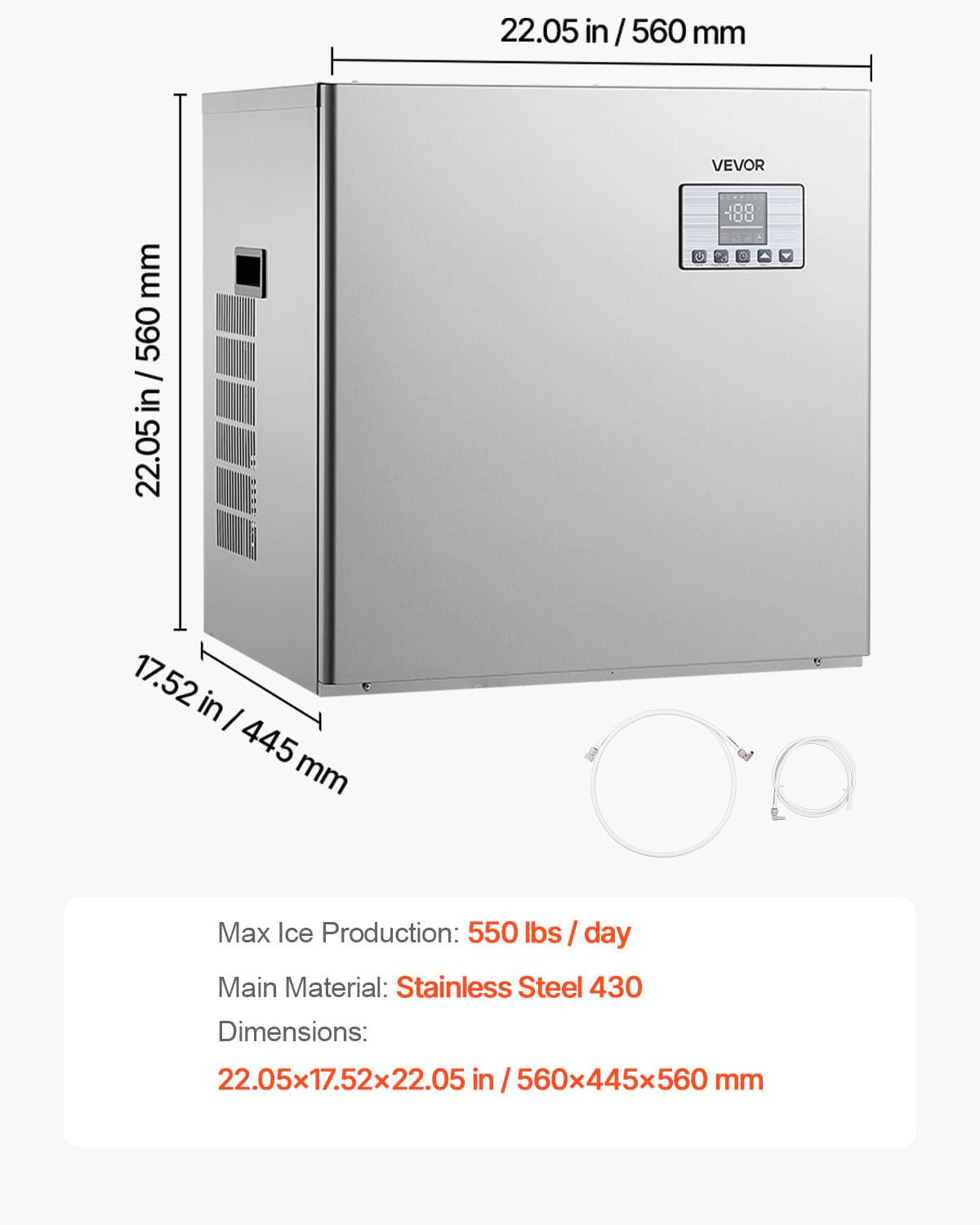 VEVOR Commercial Ice Maker Machine - Head, 300 Lbs/Day Stainless Steel Ice Machine with Scheduled Ice-Making, Self-Cleaning, Adjustable Thickness, Ideal for Restaurant Bar Cafe Hotel - Head Only
