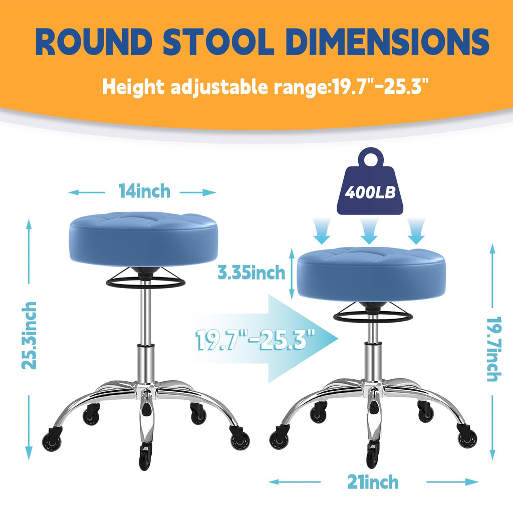 Rolling Stool Heavy Duty 400lb: Super Soft Seat Cushion,360° Swive,Height Adjustability,No Squeaky Noises,No Tip Over, New Upgraded Salon stool Chair, for Tattoo Facial Massage Spa Medical (Black)