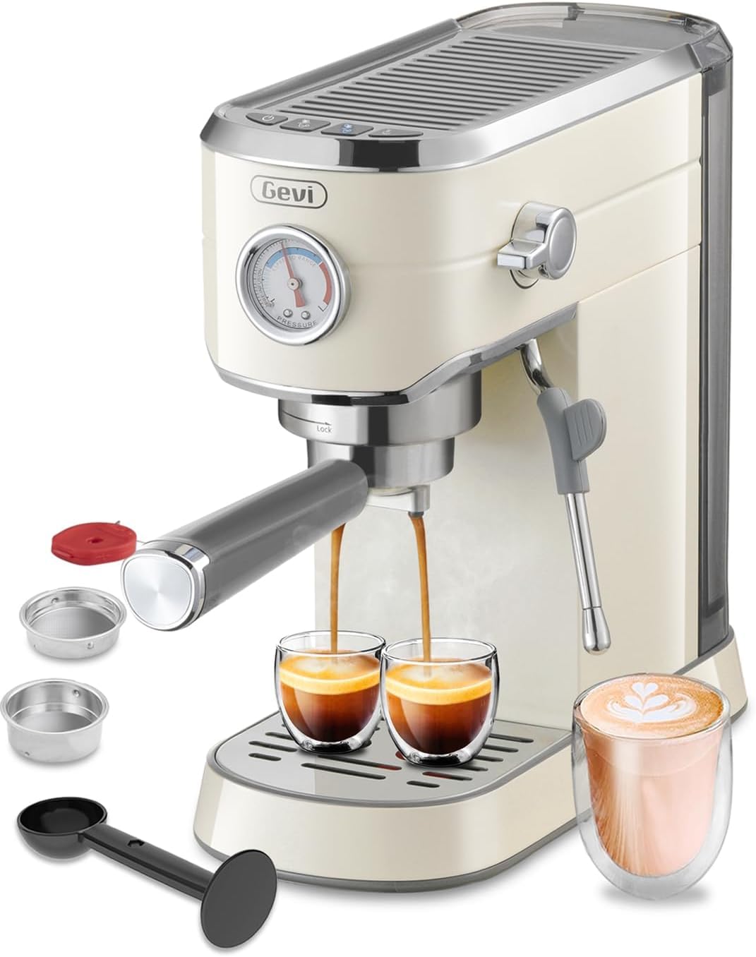 Gevi Commercial Espresso and Coffee Makers, Professional 20 Bar Espresso Maker with Milk Frother, Stainless Steel Expresso Coffee Machines for Home, Compact Cappuccino Machine, Great Gift